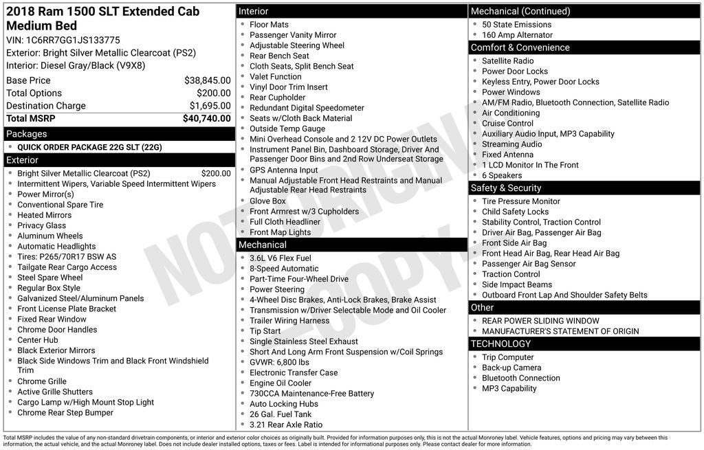 2018 RAM 1500 SLT Quad Cab 4x4 6'4" Box