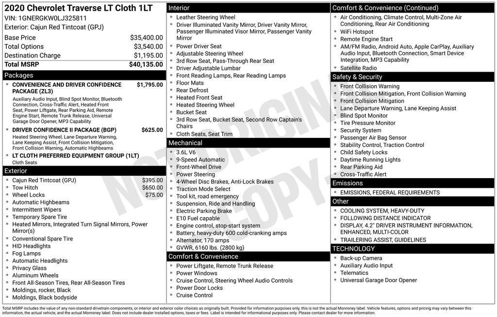 2020 Chevrolet Traverse LT Cloth