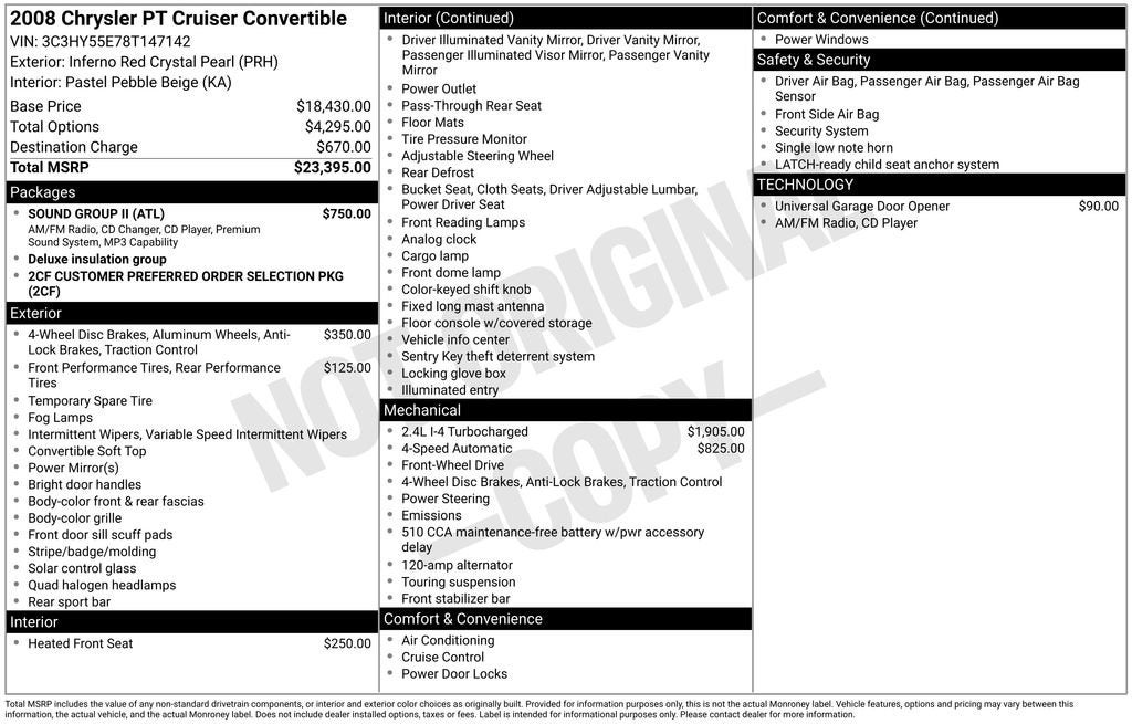 2008 Chrysler PT Cruiser 2DR CONV TOURING