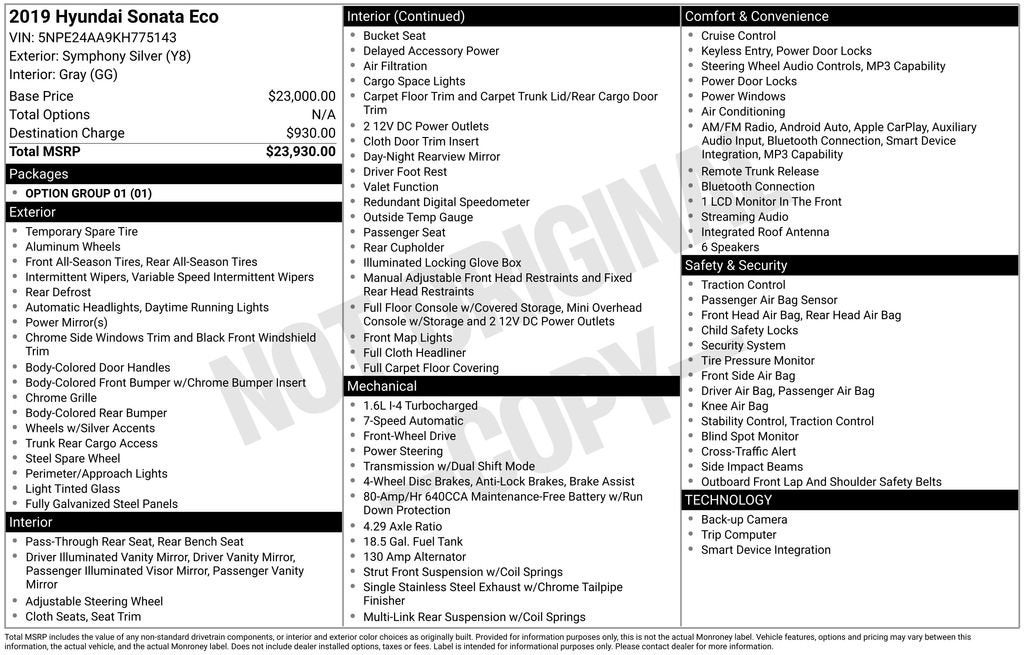 2019 Hyundai Sonata Eco